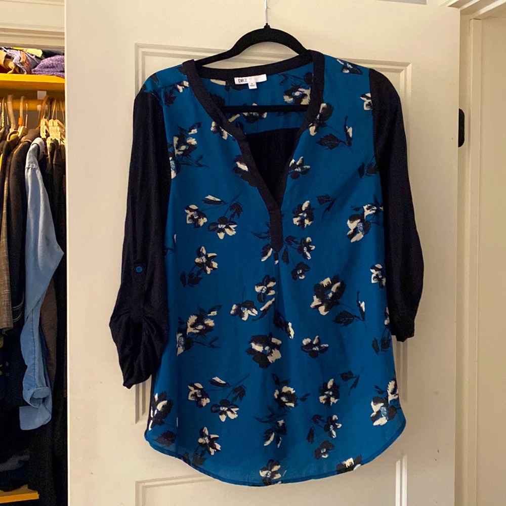 Teal blue and back blouse